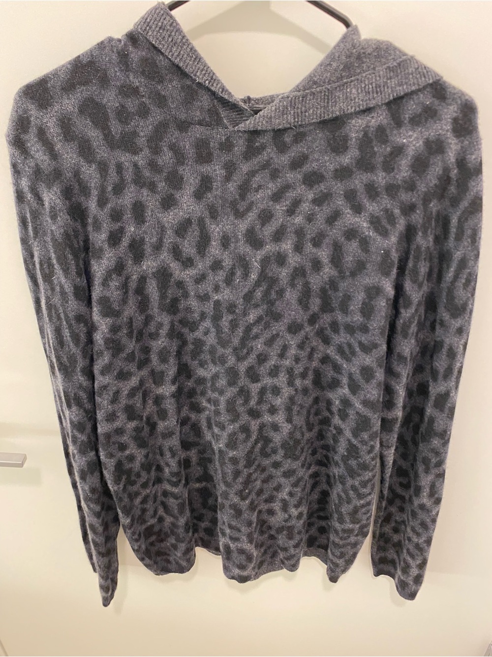 International Concepts INC Black Cashmere Leopard Print Intarsia Hoodie
